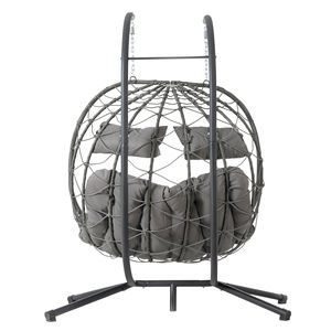 2-Person <b>Egg</b> Chair with Stand-Indoor Outdoor Wicker Hanging Swing <b>Basket</b> Chair - Product Image 2