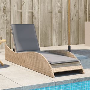Chaise longue de patio extra longue en rotin PE beige avec structure en acier thermolaqué, mobilier de relaxation extérieur de haute qualité - Product Image 1