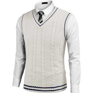 Gilet pull sans manches en coton léger 100 % personnalisé pour homme, col en V, anti-boulochage, décontracté, tricoté, vêtement d'extérieur - Product Image 2