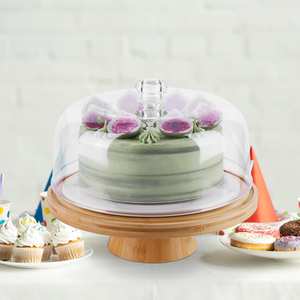 Base redonda de madera para tartas con tapa de cristal para almacenamiento de repostería y decoración moderna como centro de mesa. - Product Image 3