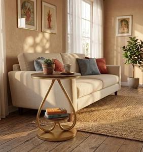 Modern Heart Shape <b>Round</b> <b>Console</b> <b>Table</b> with Marble Top and Brass Pedestal Base for Living Room Furniture - Product Image 6