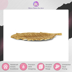 Exhibiting Highest Standard Quality Aluminium Made 30x16x3 cm Size Golden <b>Leaf</b> Shape Platter Trinket Tray for Home Decor - Product Image 2