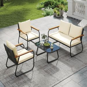 Juego de Muebles de Patio de 4 Piezas con Mesa de Centro de Vidrio Templado - Product Image 3