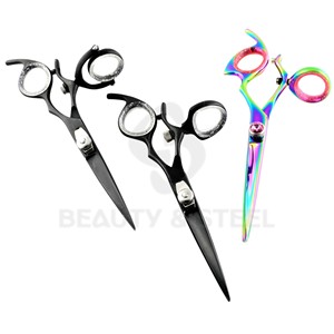 Professional Matte Black Hair Cutting Scissors with Swivel Thumb Handle and Clear Glitter Finger <b>Ring</b> Inserts - Product Image 5