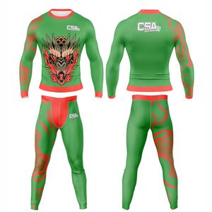 Ensemble de compression à manches longues avec impression par sublimation sans couture, qualité supérieure, respirant, vêtements de sport, rashguard et legging MMA - Product Image 1