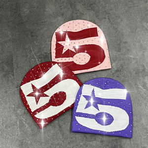 Gorro de punto personalizado con pedrería y estampado jacquard integral, gorro de invierno con bajo MOQ - Product Image 1