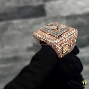 Moissanite Diamond Rose Gold Money <b>Stack</b> Statement <b>Ring</b> Iced Out Hip Hop Cocktail <b>Ring</b> Luxury Men's Square Signet <b>Ring</b> - Product Image 5