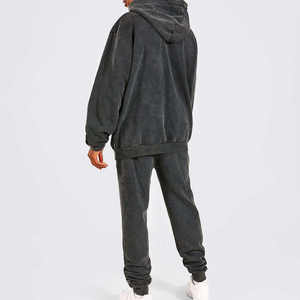 Ensemble de survêtement 100 % haute qualité pour homme, hiver, deux pièces, effet délavé, avec strass, fermeture éclair, pantalon de jogging et sweat à capuche - Product Image 5