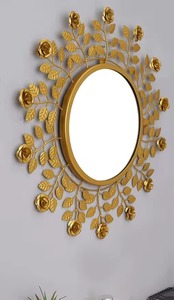 Espejo de Pared Redondo de Metal Dorado con Diseño Floral, Marco Decorativo Glamuroso Personalizable al por Mayor - Product Image 5
