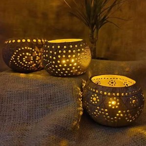 Premium Handmade <b>Coconut</b> <b>Shell</b> Candle Holder Sun Rays Eco Tealight Stand Natural Decorative Accent for Home Interiors - Product Image 1