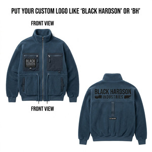 Premium Polar <b>Fleece</b> Jacket 320 GSM <b>Navy</b> Blue Textured Fabric Utility Pockets Breathable Windproof Hooded Full Zip Unisex - Product Image 1