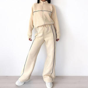 High Quality French Terry Zipper Fashion Hoodie Set Custom logo Applique Embroidery Cut Hoodie Sweatpants <b>Jogging</b> <b>Suit</b> for Women - Product Image 5