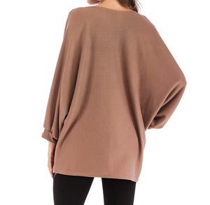 Camiseta de punto de manga larga con hombros descubiertos para mujer, talla grande, color liso, ajuste holgado, transpirable, cuello redondo, para todas las estaciones, al por mayor - Product Image 3