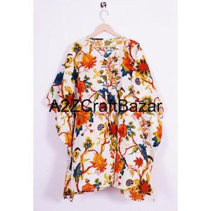 Kaftan en coton floral fait main pour femme, robe courte, paréo de plage, imprimé au bloc, vêtement de nuit, robe longue, caftan pour femme - Product Image 6