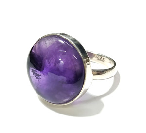 Natural Amethyst <b>Ring</b> 925 Sterling <b>Silver</b> Handmade Round Cabochon Gemstone <b>Ring</b> <b>Adjustable</b> Statement <b>Ring</b> for Women - Product Image 1