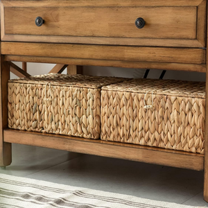 Rectangular Water Hyacinth Storage <b>Basket</b> Set Nesting Woven <b>Shelf</b> Bins With Wooden Handles High Quality Home Organizer Bulk - Product Image 5