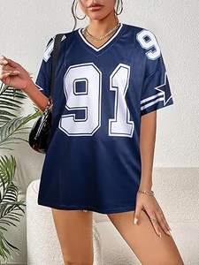 Camisetas de Jersey para Mujer 2026, Camisetas Gráficas con Cuello en V, Estilo Holgado, Streetwear, Número, Camiseta Oversize, Tops de Verano - Product Image 5