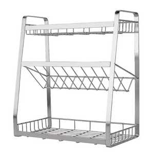 Stainless Steel 2 Tier Wall Mounted Spice Rack Multifunctional <b>Kitchen</b> <b>Storage</b> Shelf Bathroom Cosmetic Organizer Metal Rack - Product Image 3
