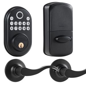 Maniglie per serrature a impronta digitale con funzione anti-spioncino a password unica e modalità di sblocco costante per porte in legno - Opzioni di codice tastiera e chiave - Product Image 2
