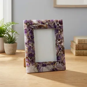 Handmade Stone Photo <b>Frame</b> Rectangular Vertical Tabletop Decorative Picture <b>Frame</b> Purple Agate quartz Modern Home Display - Product Image 2