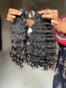 Extensions de cheveux humains vierges indiens bouclés, 100g, double trame, Remy, couleur noir naturel - Product Image 2