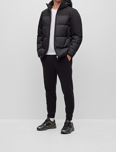 Men's Black Hooded Puffer Jacket Minimalist Warm Quilted Winter Zip Up Casual <b>Coat</b> - Product Image 5