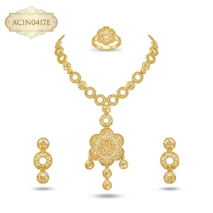 Designer Luxury African Floral Pattern Box <b>Chain</b> Charm Necklace Set Gold Plated Brass Jewelry Fashion - Product Image 2