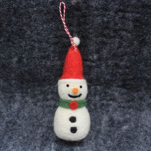 Handmade Felt Snowman Christmas <b>Ornament</b> <b>Red</b> Hat Green Scarf Traditional Holiday Decoration - Product Image 2