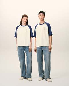 Oversized <b>Raglan</b> Sleeve T-Shirt With Embroidered Logo Contrast Trim Cotton Jersey Men's Casual O-Neck <b>Top</b> - Product Image 1