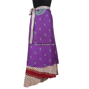 Jupe longue en soie indienne à 2 couches, style hippie, réversible, vintage, magique, 38 pouces, jupe tube à enrouler - Product Image 2