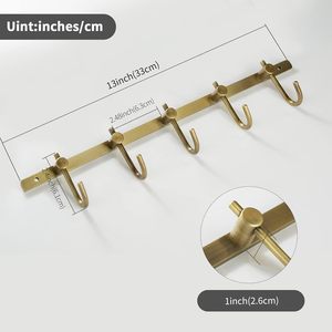 Perchero de pared de latón cepillado de lujo con 5 ganchos, organizador de metal resistente para toallas, batas, sombreros y bolsos, ideal para entrada, baño y dormitorio. - Product Image 4