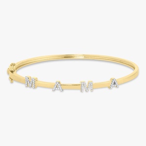 Lab Grown Diamond Mama Name <b>Cuff</b> Bangle <b>Bracelet</b> 14K Solid Gold Minimalist Elegant Luxury Mom <b>Bracelets</b> Custom Jewelry Wholesale - Product Image 5