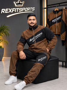REXFIT SPORTS 2026 Ensemble de survêtement personnalisé pour homme en nylon marron, veste et short, fermeture éclair intégrale, léger, deux pièces, vêtements de sport, streetwear - Product Image 2