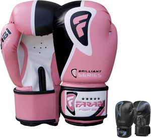 Gants de boxe Farabi Sports Brilliant Series en cuir PU et mousse pour adultes - Entraînement MMA Muay Thai (unisexe 8oz-16oz rose) - Product Image 1