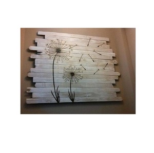 Plaque murale en bois vintage d'usine, motif pissenlit, décoration murale rustique, panneau floral artisanal, art mural pour salon - Product Image 1
