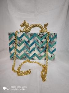 Bolso de Mano Elegante de Acrílico Turquesa para Mujer, Bolso de Resina Colorido con Patrón Geométrico, Bolsos de Resina para Mujer - Product Image 4