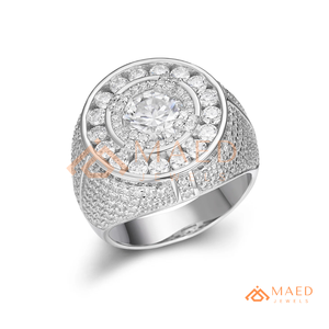 <b>Mens</b> <b>Silver</b> Tone Moissanite Halo <b>Ring</b> Luxury Round Cut Diamond Look Statement <b>Ring</b> for <b>Men</b> - Product Image 6