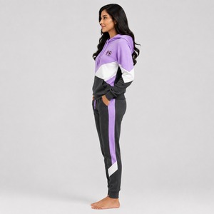 Ensemble de survêtement à capuche color block pour femme, avec poches latérales pleine longueur, style décontracté automne, mélange coton élasthanne, vente en gros - Product Image 5