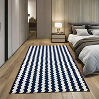 Handwoven Cotton Washable Anti-Slip Rug Bold Navy White Zigzag Stripe Design Low Pile Soft Durable Eco-Friendly Modern Home