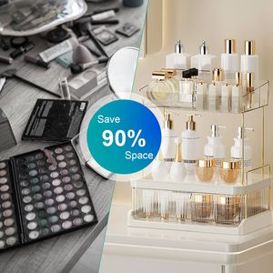 Organisateur de maquillage à 3 niveaux grande capacité pour coiffeuse, étagère de rangement pour soins de la peau, tiroir de comptoir de salle de bain avec rangement pour rouges à lèvres et lotions - Product Image 2