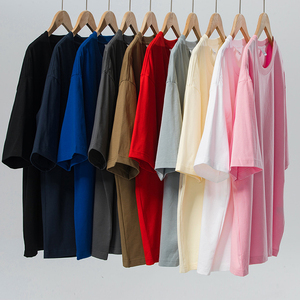 T-shirts décontractés pour hommes en jersey 260 g/m² à col rond, respirants, coupe oversize, motif uni, avec logo frontal – Vente en gros - Product Image 1