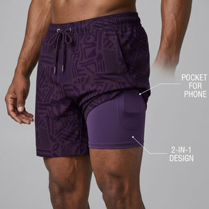 Custom <b>Mens</b> 2 in 1 Double Layer <b>Short</b> Breathable Micro Mesh Outer Layer <b>Compression</b> Tight Inner Layer Sports <b>Shorts</b> - Product Image 1