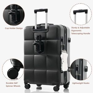 3 Piece 20-Inch ABS Hard Shell Luggage Sets with USB Port Front Opening Design Spinner Wheels Cup Holder <b>Cupping</b> Beautiful B - Product Image 3
