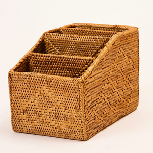 Woven rattan desk organiser office accessories for brochure <b>paper</b> holder magazine <b>file</b> baskets - Product Image 1
