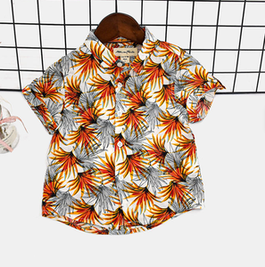 เสื้อเชิ้ตแขนสั้นสำหรับเด็กผู้ชาย สไตล์ฮาวายแบบลำลอง ผ้าทอ ทรงปกติ ปกเสื้อติดกระดุมเดี่ยว - Product Image 3
