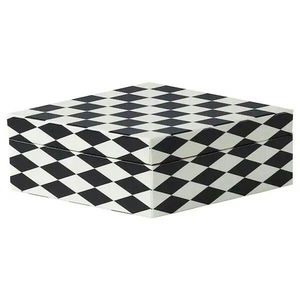 Minimalist Black & White Resin Inlay Mdf Rectangle Storage Boxes Set of 2 Stackable Glossy Cardboard <b>Bins</b> for Bedroom Neatening - Product Image 5