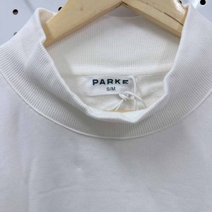Parke white Custom Logo Women's <b>Mock</b> <b>Neck</b> Crewneck Sweatshirt Heavyweight Cotton Fleece Letter Applique Embroidery Pullover - Product Image 4