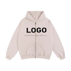 เสื้อฮู้ดมีซิปสำหรับผู้ชายขนาด350กรัมผ้าคอตตอนผ้าโพลีเอสเตอร์ปักไหล่แบบเรียบใส่สบายน้ำหนักปานกลางสำหรับฤดูใบไม้ร่วง - Product Image 5