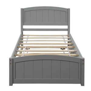 Letto a piattaforma in legno per una persona con letto estraibile, colore grigio - Product Image 4
