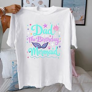 Papá de la sirena de cumpleaños Camiseta de algodón puro para mujer ajuste cómodo - Product Image 2